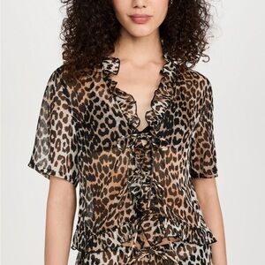 Ganni
Leopard Printed Chiffon Tie String Blouse Size 34